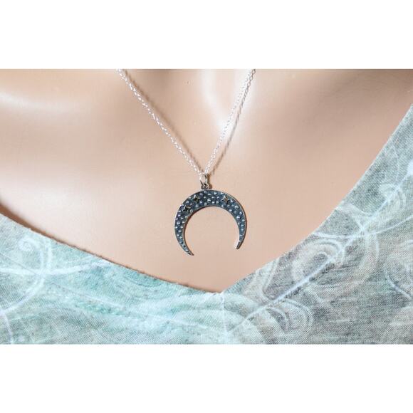 Sterling Silver Moon Pendant with Bronze Stars Necklace - Picture 3 of 3